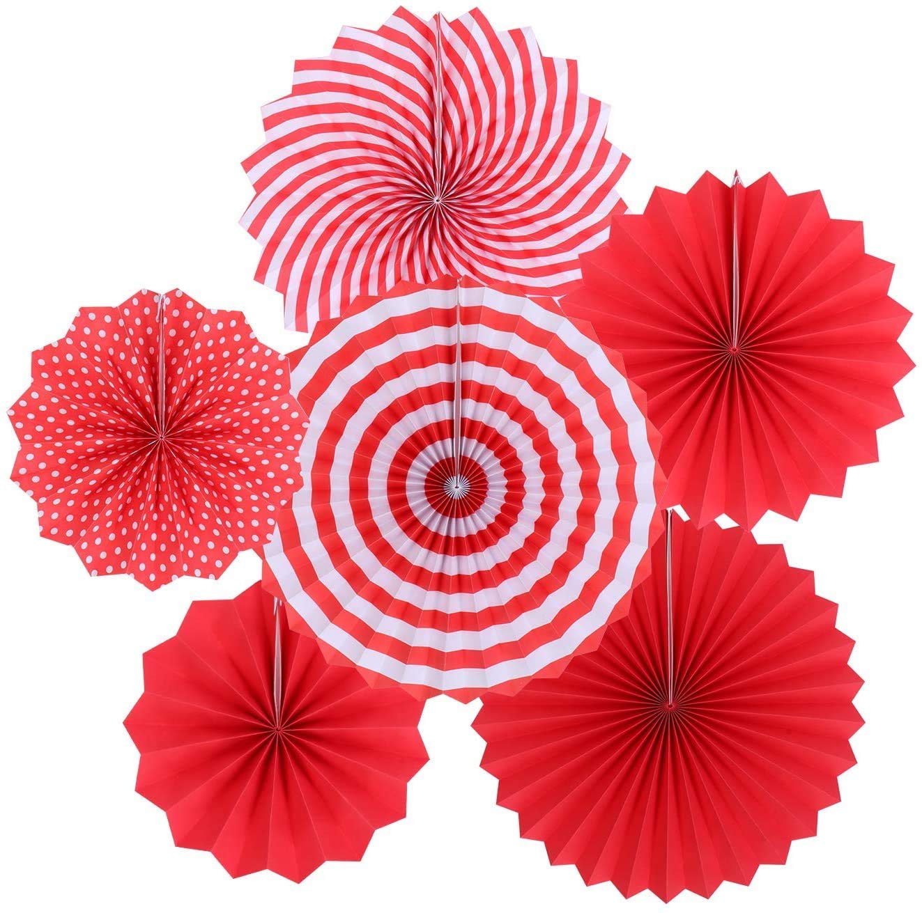 Pack of 6 Red Decoration Paper Fan Combo for Birthday, Parties, Celebrations, Anniversary, Event Festive Decorations From KriShiv Decorations