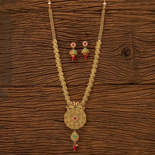 Antique Gold Plated Long Necklace Set 200630 from Kanhai Jewels