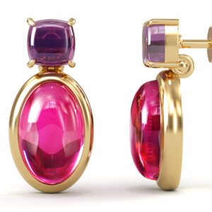 Beautiful Oval Shape Semi Precious Natural Rubellite and Amethyst Gemstone Dangle Earring from Silvesto India-Jewelry Manufacturer