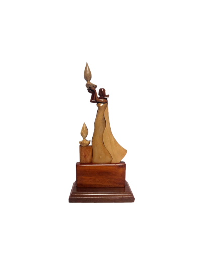 Lady With Diya Wooden Table Statue from Asian Exportex