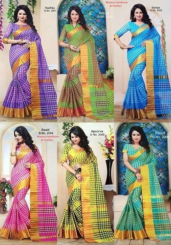 Cotton Checks Fancy And Designer Sarees from Manasa Handloom & Textiles