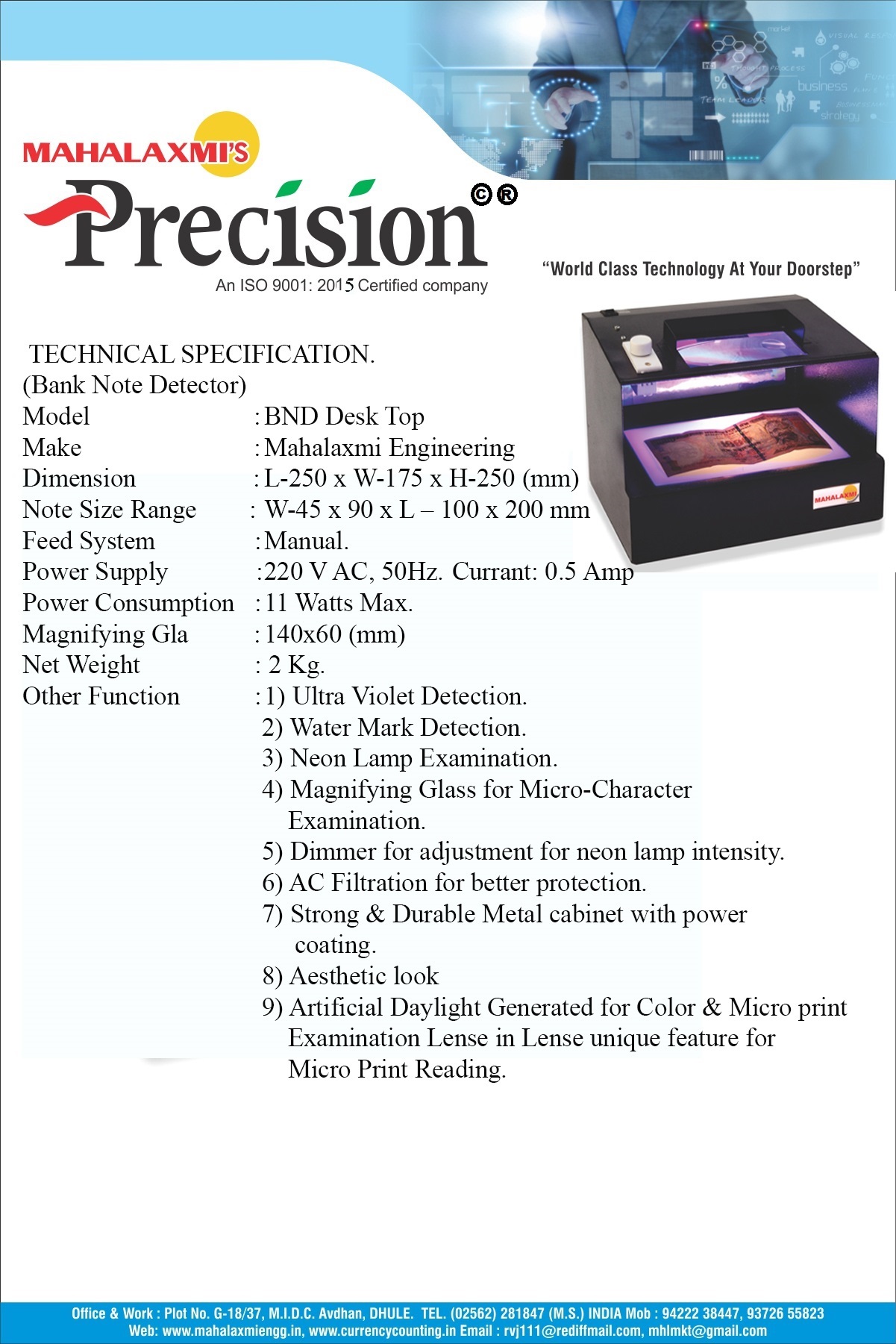 Bank note detector BND from Mahalaxmi Engineering