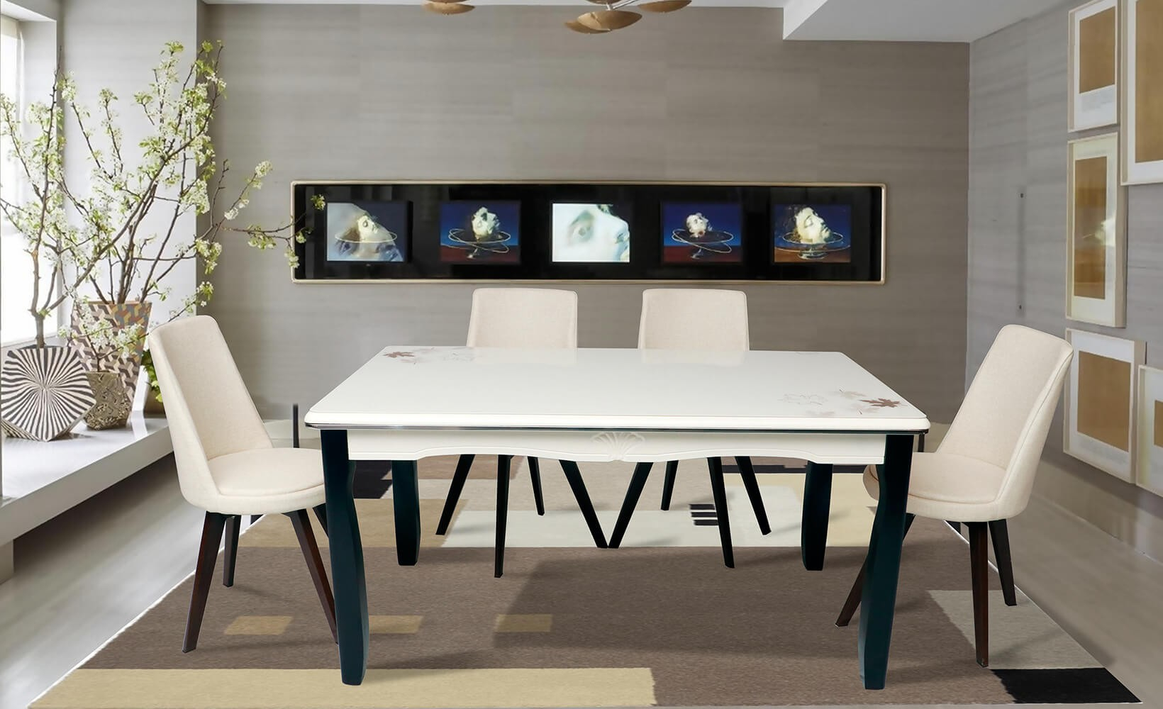 Bianco Glass Dining Table Set Made Of Engineered Wood from POJ Furniture