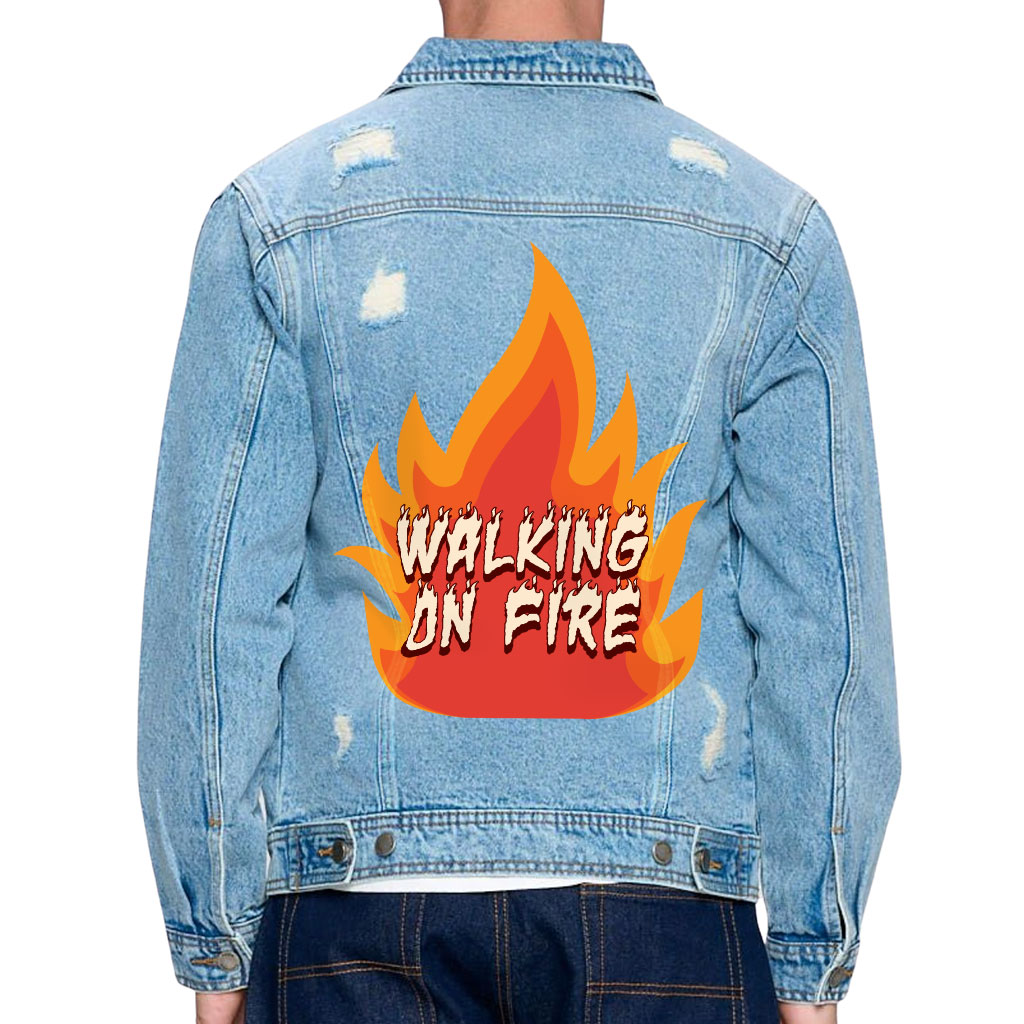 Fire Graphic Men’s Distressed Denim Jacket – Cool Design Denim Jacket for Men – Illustration Denim Jacket from Zarta