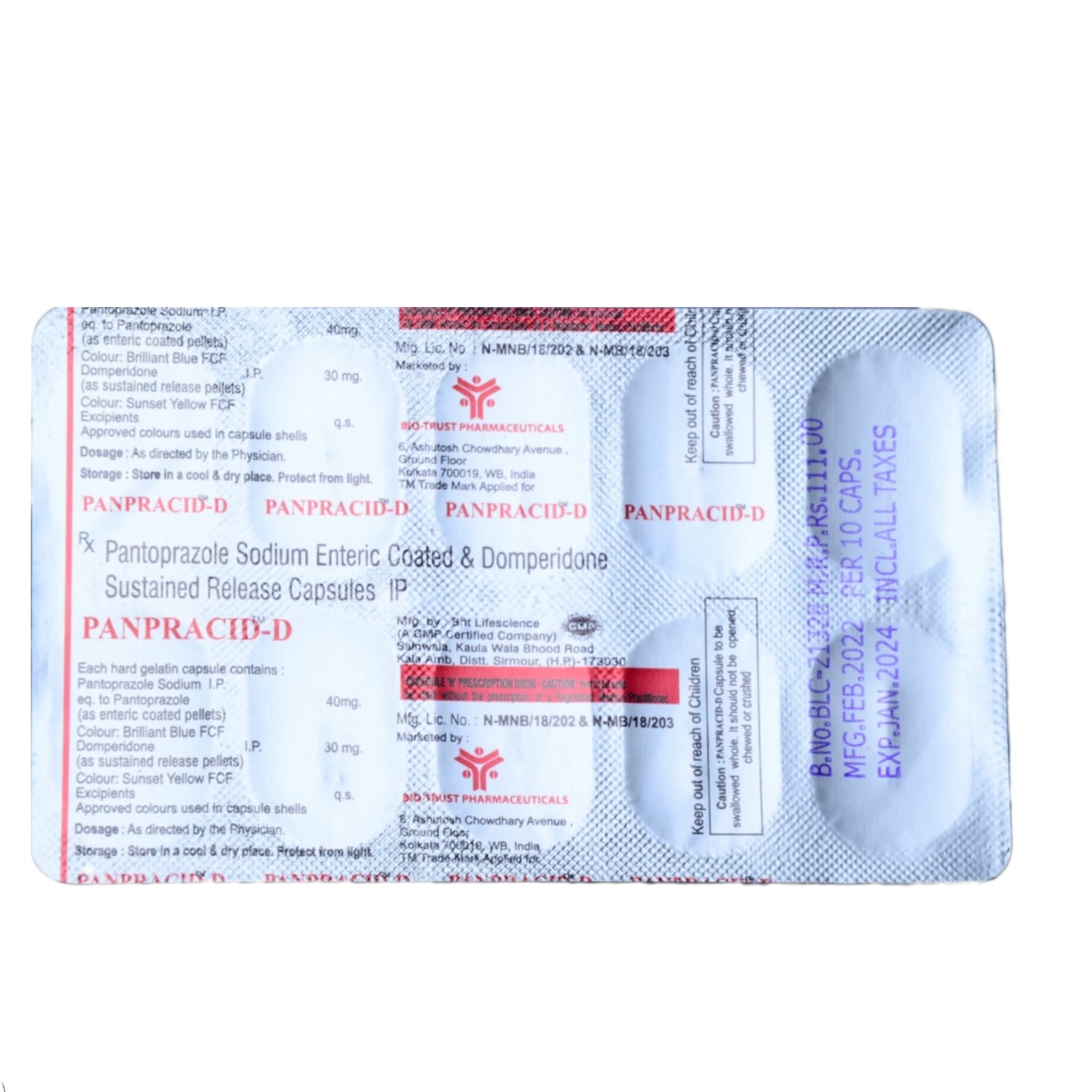 PANPRACID-D Capsule || Pantoprazole Sodium 40mg , Domperidone 30mg Sustained Release from Bio Trust Pharmaceuticals