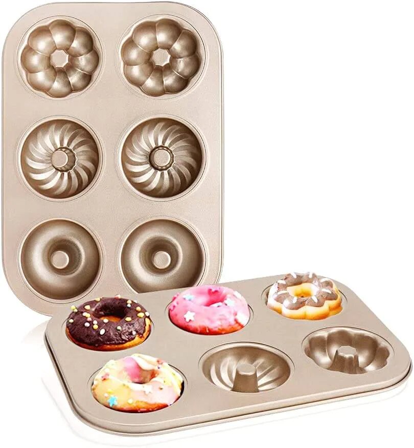  Nonstick Gold 6 Cavity 3 Different Style Donut Tray - Divena In from Divena Cake Tools & Molds