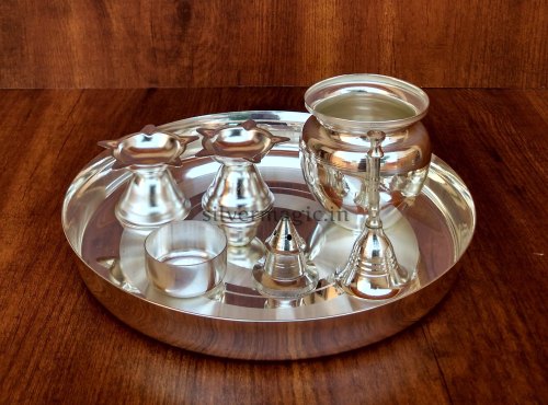 Round Size Silver Magic Pooja Set For Home from Silver Magic Products