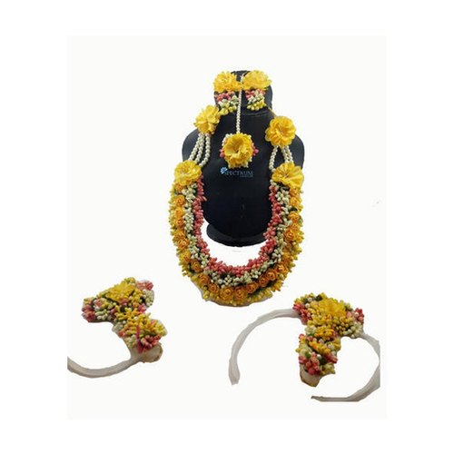 Fancy Floret Yellow Color Gota Patti Jewellery Set