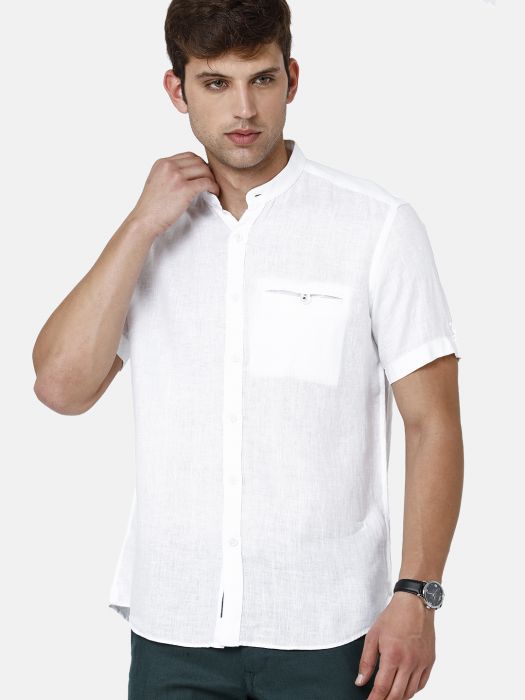 LINEN CLUB WHITE SOLID CASUAL REGULAR FIT LINEN SHIRT FOR MEN from Linen Club