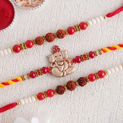 Set of Three Auspicious Rakhi from Send Rakhi worldwide