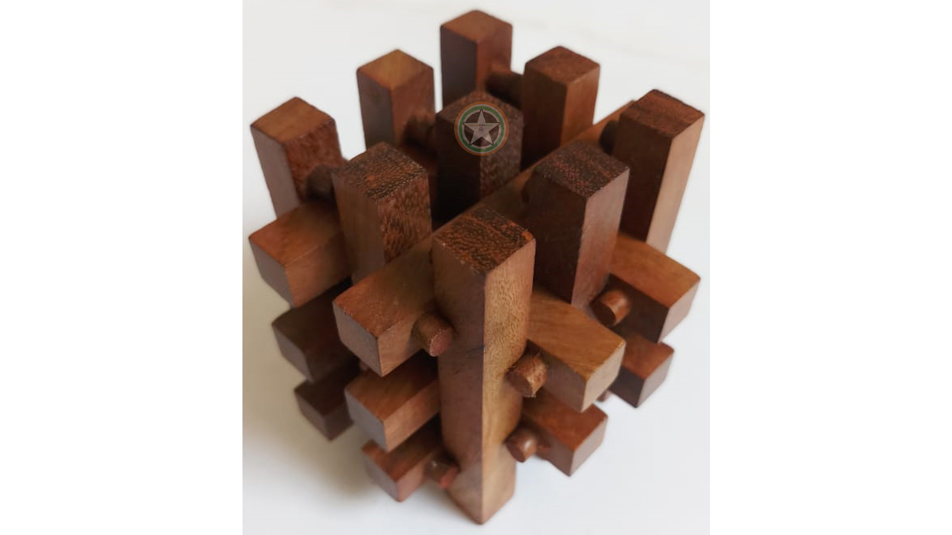 WORLD STAR INDIA Wooden Burr Puzzle/Jigsaw Puzzle/Puzzle Cube/Building Puzzle/Hard Interesting Game for Fun/Super Minded Game for Kids and Adult Diagonal Cube in 19 Wood Pieces Interlocking Block Game from World Star India