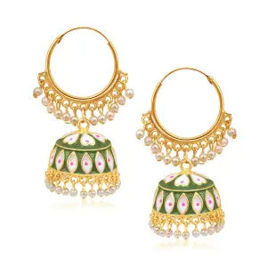 Apara Dangling Latest Green and White colour With pearl drop Ring Jhumka Earrings from Apara Jewels