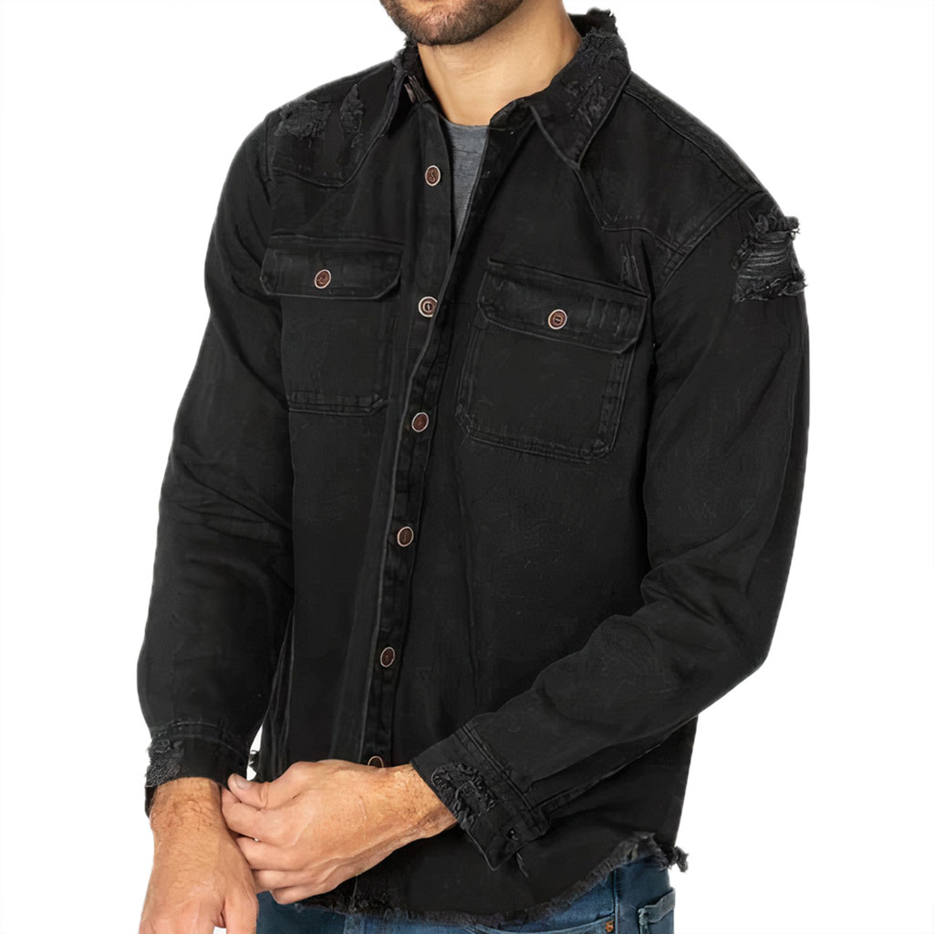 Men’s Vintage Denim Shirt Distressed – Funny Black Denim Shirt – Graphic Denim Shirt for Men from Zarta